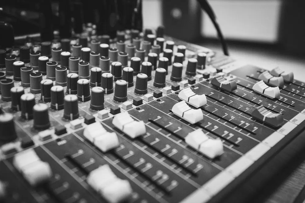 Mixing console in the studio